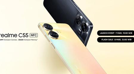 C'est officiel : le Realme C55 avec NFC et Dynamic Island, comme l'iPhone 14 Pro, sera dévoilé le 7 mars.