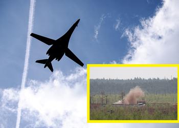 US B-1B Lancer strategic bombers drop bombs for the first time during an exercise in Latvia