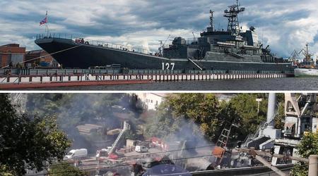 Nuevas fotos muestran los catastróficos daños sufridos por el gran buque de desembarco ruso Minsk