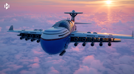 Sky Cruise est un hôtel aérien à propulsion nucléaire de 5 000 passagers qui peut voler pendant des années