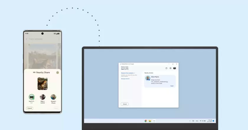 Android Nearby Share стала доступна для Windows