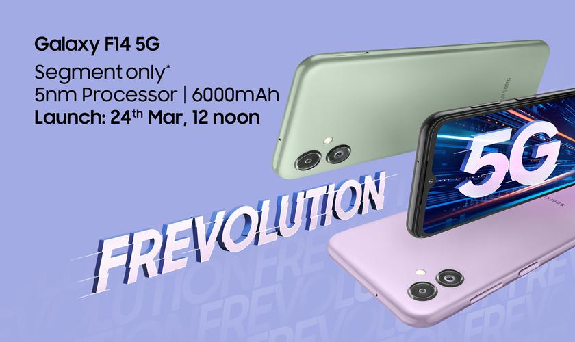 Samsung Galaxy F14 5G 24 con pantalla de 90Hz, chip Exynos 1330 y batería de 6000mAh presentado el 24 de marzo