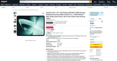  OnePlus Pad Pantalla LCD de 11.61 pulgadas, 8 GB de