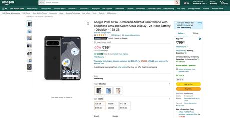 Google Pixel 8 Pro - Unlocked Android Smartphone with Telephoto Lens and  Super Actua Display - 24-Hour Battery - Obsidian - 256 GB