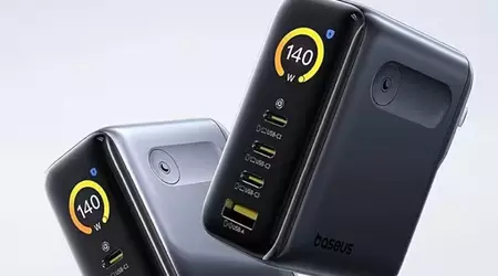 Baseus 140W presented — a compact charger with a built-in TFT screen for connecting up to four gadgets