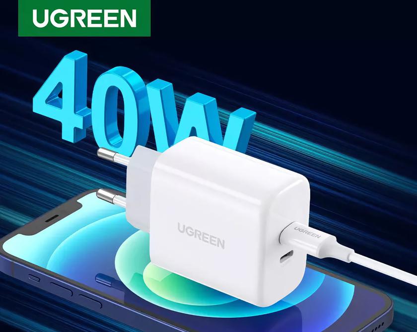 Зарядное устройство UGREEN c двумя портами USB-C и мощностью 40 Вт можно купить на Amazon со скидкой 26%