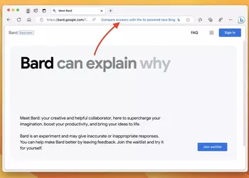 Microsoft Edge будет рекламировать вам BingAI при использовании чат-бота Bard от Google