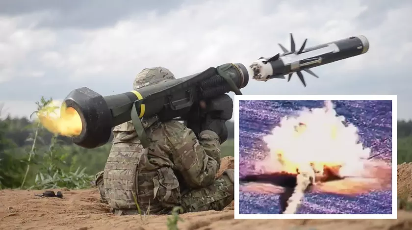 Вооружённые Силы Украины ракетой Javelin эффектно уничтожили российский танк Т-80
