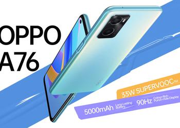 OPPO A76 4G: 90Hz screen, Snapdragon 680 chip, IP54 protection and 5000 mAh battery for $215