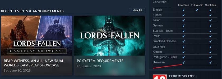 В амбициозной экшен-RPG Lords of the Fallen появится украинская текстовая локализация-2