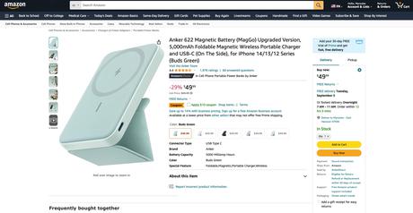 Anker 622 Magnetic Battery (MagGo) 5000mAh Foldable Wireless Charger,Green  