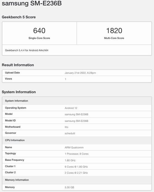 a52 5g geekbench