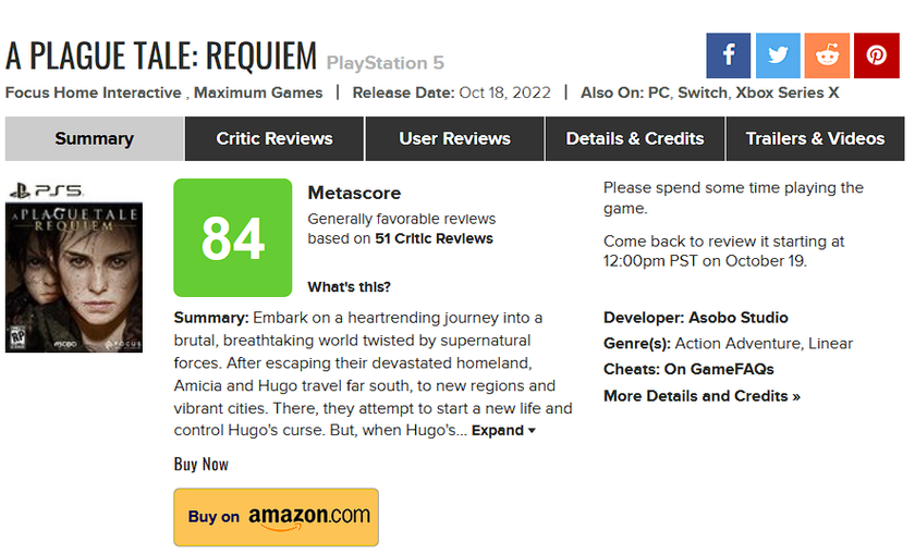 A Plague Tale: Innocence - Metacritic