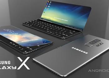 Videoconcept of folding smartphone Samsung Galaxy X: the device turns into a laptop