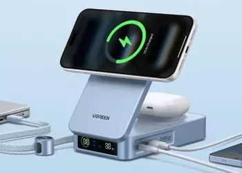 Ugreen выпустила многофункциональную складную зарядную станцию MagFlo 2‑в‑1 MagSafe с поддержкой Qi2 и встроенным аккумулятором на 20000 мАч