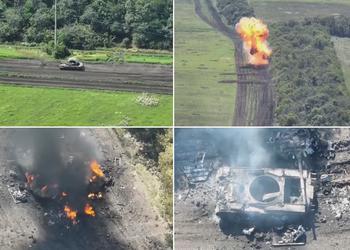 Украинский FPV-дрон эффектно уничтожил российский танк Т-80БВ благодаря детонации боекомплекта