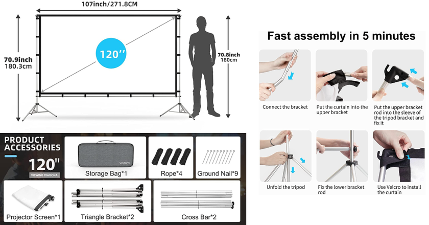 Vamvo (M2120) best projector screen with stand