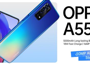 OPPO A55 4G: smartphone with MediaTek Helio G35 chip, IPX4, triple camera with 50 MP for $210