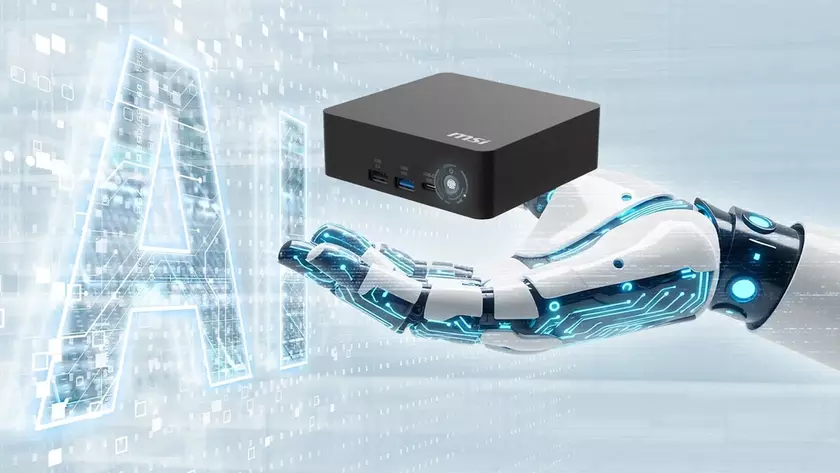 Мини-ПК MSI Cubi NUC AI+ на фоне монитора