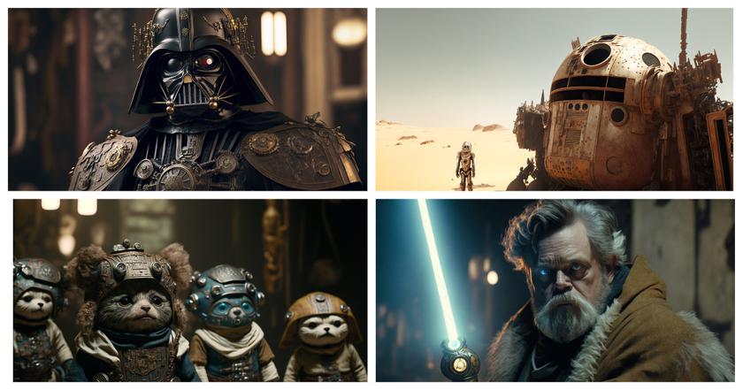 Neural network depicts planets and iconic Star Wars characters in steampunk style