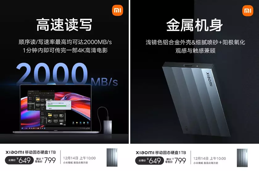 Xiaomi представила SSD на 1 ТБ для смартфонов и компьютеров