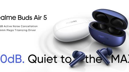 Realme Buds Air 5 : haut-parleurs de 12,4 mm, ANC, protection IPX7 et jusqu'à 38 heures d'autonomie pour 39 $.
