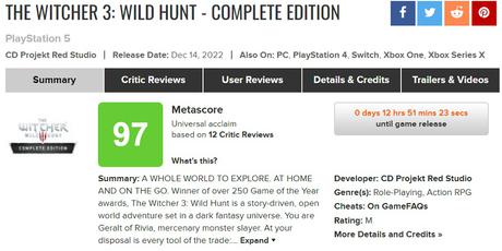 The Witcher 3: Wild Hunt for PC now has a user score of 9.4. This makes it  the most highly rated game ever by users. Congratulations!!! : r/witcher