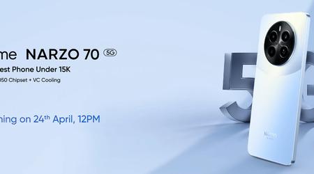Det er offisielt: realme Narzo 70 5G med MediaTek Dimensity 7050-brikke debuterer 24. april.
