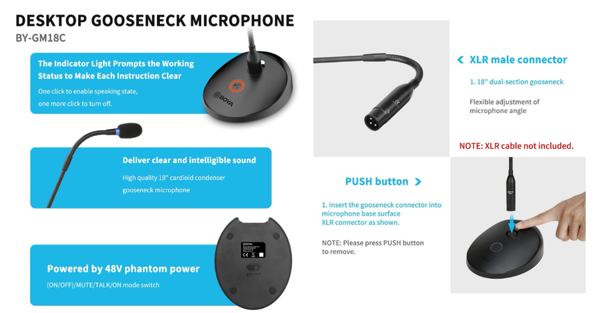 BOYA Desktop Gooseneck Condenser microfoni wireless per presentazioni