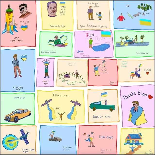 Украинские дети-беженцы создали гигантское изображение в формате NFT для Илона Маска