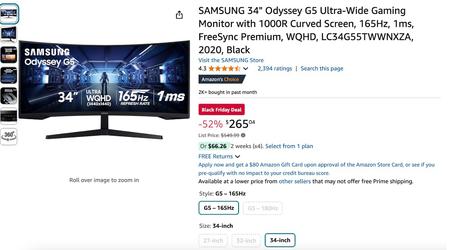 SAMSUNG 34" Odyssey G5 Gaming Monitor - Black Friday $284 Discount!