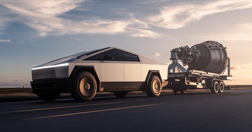 Tesla Cybertruck на новом уровне: буксировка ракетного двигателя