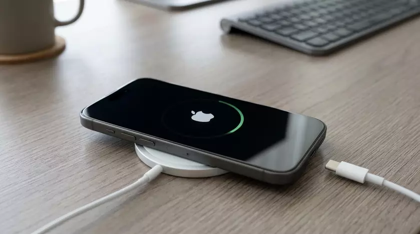 iPhone 17 на беспроводной зарядке MagSafe