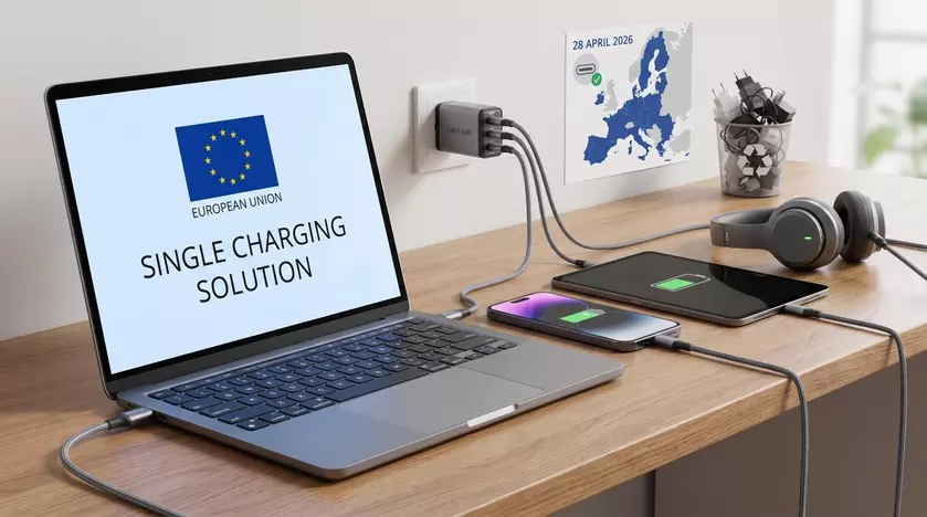 Ноутбук с подключенным кабелем USB-C