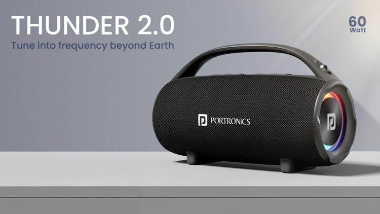 Компания Portronics представила новую портативную колонку Thunder 2.0 с мощностью 60 Вт, защитой IPX6 и 6-часовой автономностью