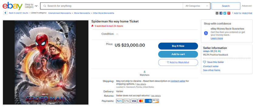 Los revendedores venden boletos para el estreno de Spider-Man: No Way Home  por $ 23,000 