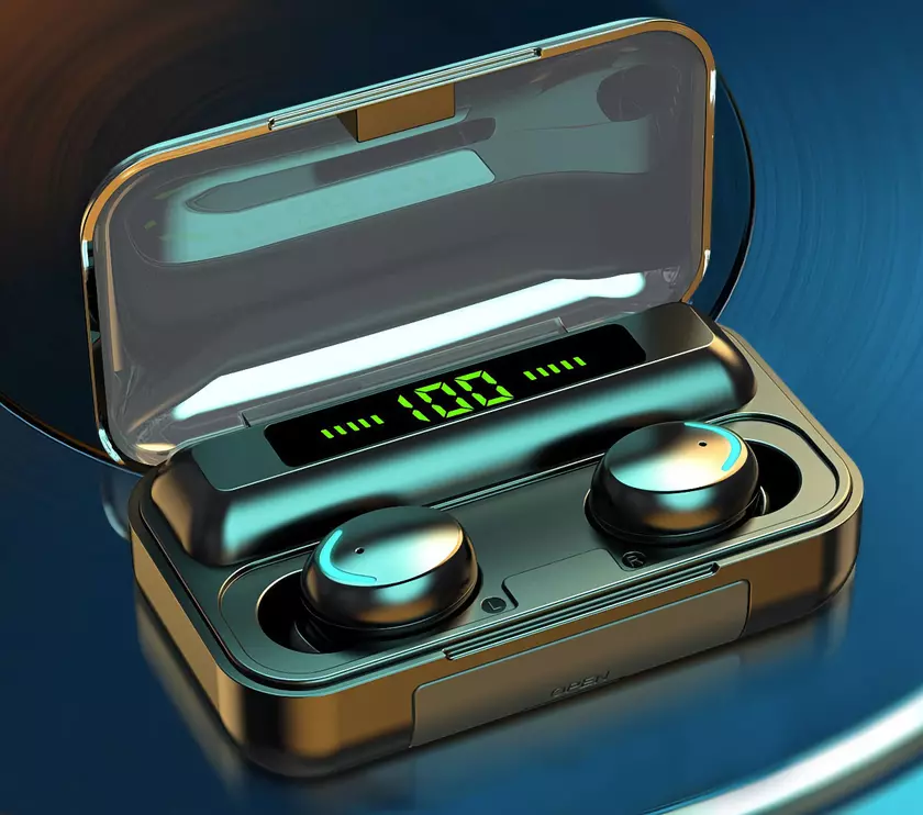 VOULAO F9-8: TWS-наушники с зарядным чехлом на 2200 мАч, экраном и защитой IPX7 за $7