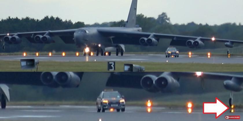Ядерный бомбардировщик B-52H Stratofortress уничтожил огни взлётно-посадочной полосы в Великобритании во время «крабовой походки»