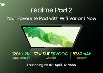 It's official: the Wi-Fi enabled realme Pad 2 will debut on 15 April