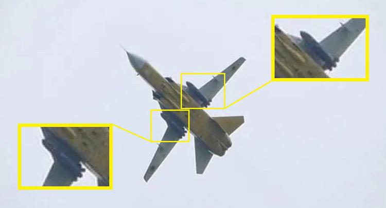 Украинский бомбардировщик Су-24М с двумя ракетами Storm Shadow впервые показался на реальной фотографии