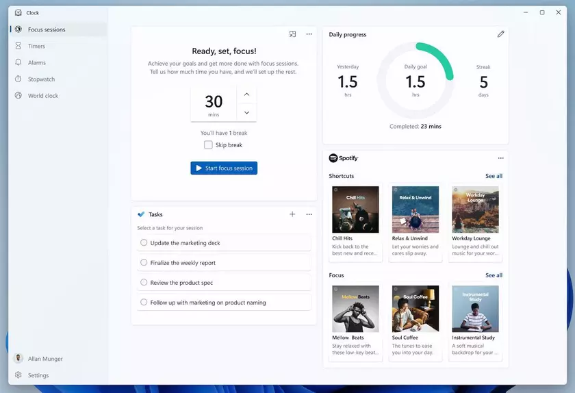 Microsoft добавит в стандартные "Часы" Windows 11 функциональность таймеров Pomodoro