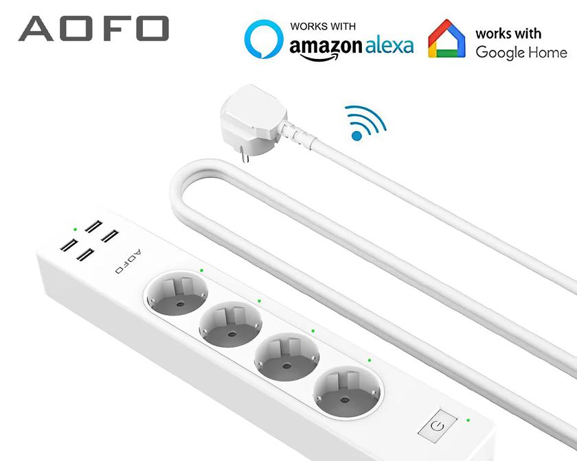 Умный удлинитель AOFO с четырьмя розетками, портами USB и поддержкой Google Home за $31