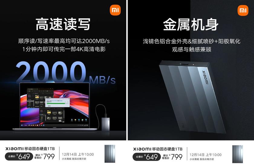 Xiaomi a présenté un SSD de 1 To pour les smartphones et les ordinateurs