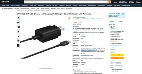 Samsung's 25-watt USB-C charger is available for 29% off on