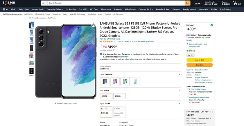  SAMSUNG Galaxy S21 FE 5G Cell Phone, Factory Unlocked Android  Smartphone, 256GB, 120Hz Display Screen, Pro Grade Camera, All Day  Intelligent Battery, US Version, Graphite
