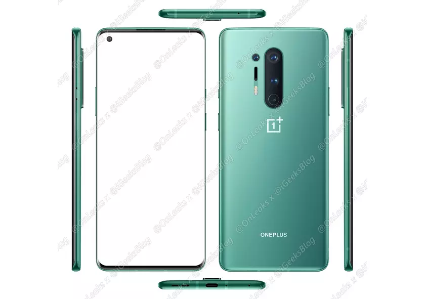 OnePlus 8 Pro появился на официальном пресс-рендере в зелёном цвете, с квадро-камерой и «дырявым» экраном