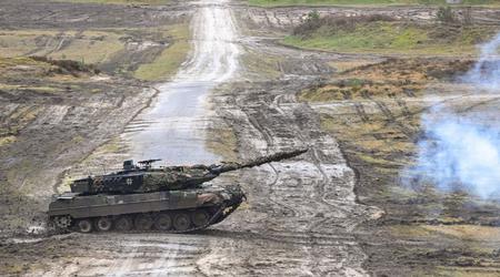 Leopard 2A6 i Ukraina vinner kamp mot to russiske T-80BV-stridsvogner