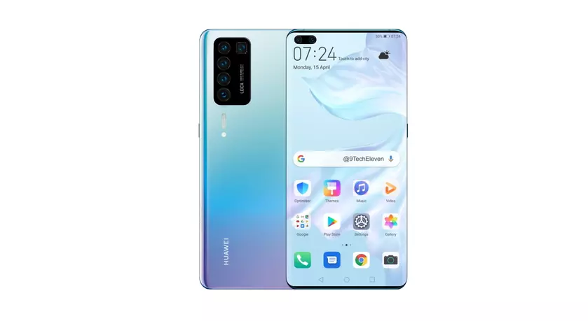 Концепт-изображение Huawei P40 Pro: пятикамерный монстр с «дырявым» экраном и тонкими рамками