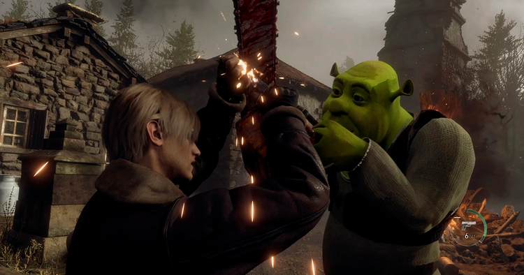 This is the part where you run away. For Resident Evil 4 Chainsaw Demo, there is a modification that adds Shrek