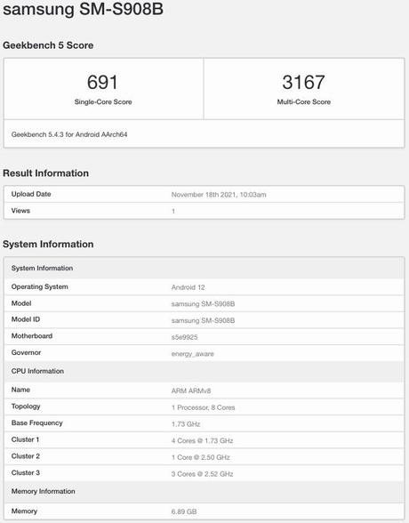 samsung s22 geekbench 5